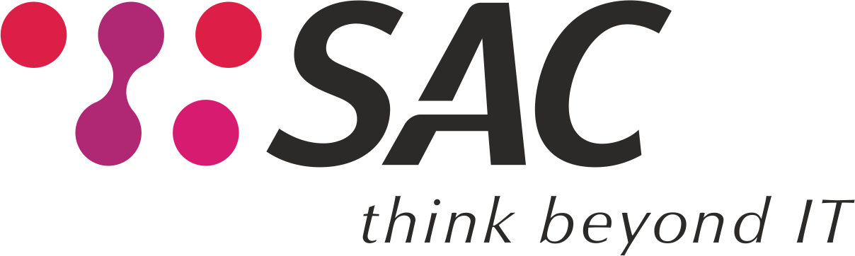 sac_logo Das Bild zeigt das SAC GmbH Logo mit dem Schriftzug "SAC" und dem Slogan "think beyond IT".