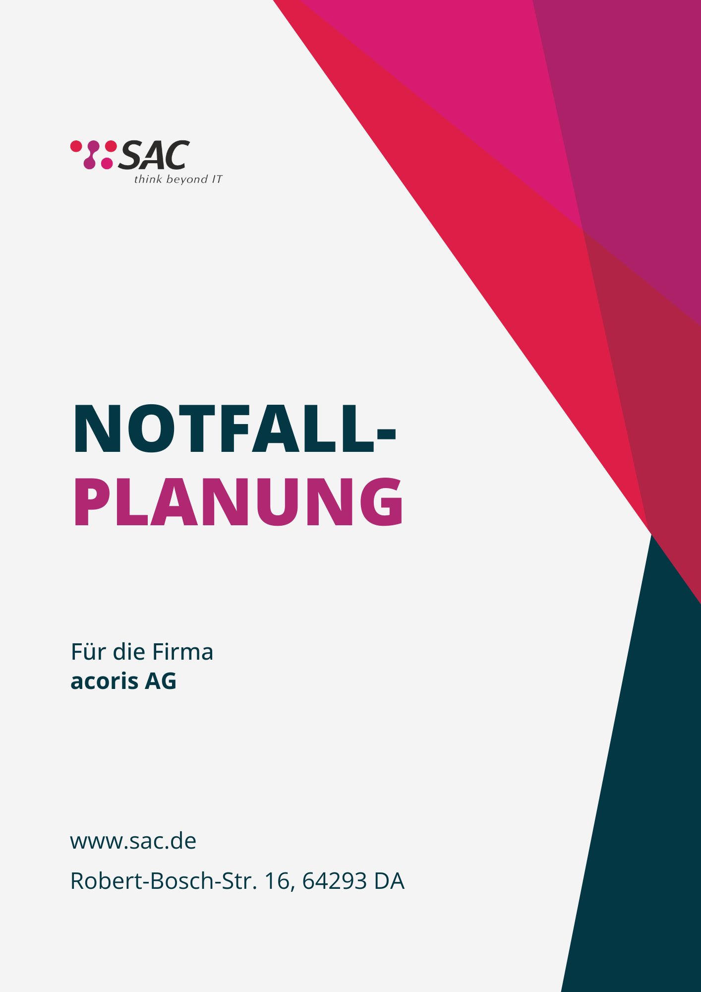 Deckblatt zur Notfallplanung von SAC GmbH für die Acoris AG