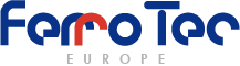 Logo von FerroTec Europe in blauer Schrift und einem roten R