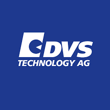 Das DVS Logo hat einen königsblauen Hintergrund. Darauf ist DVS Technology AG in Großbuchstaben geschrieben.